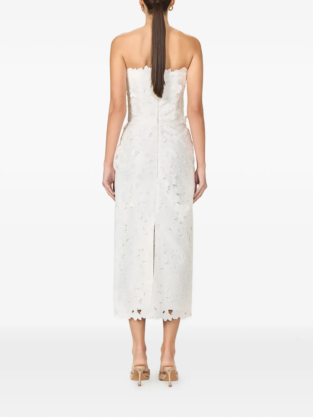 Costarellos Astelle strapless midi-jurk met uitgesneden bloemen Wit