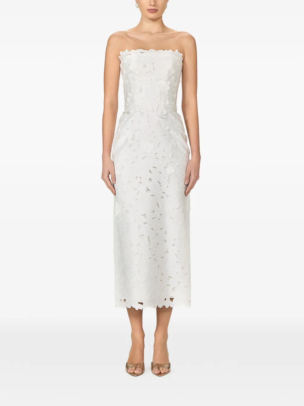 Costarellos Astelle strapless midi-jurk met uitgesneden bloemen Wit