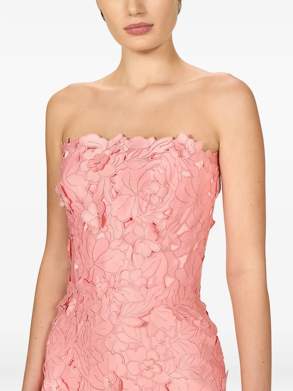 Costarellos Astelle Floral-cut Strapless Midi Dress in Pink, view 4