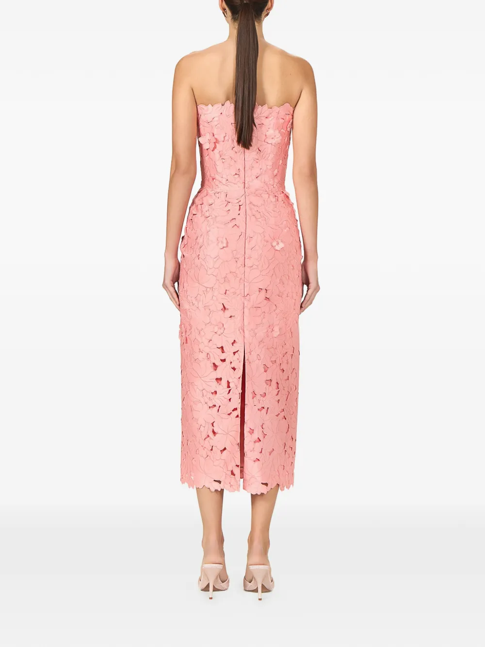 Costarellos Astelle Floral-cut Strapless Midi Dress in Pink, view 3