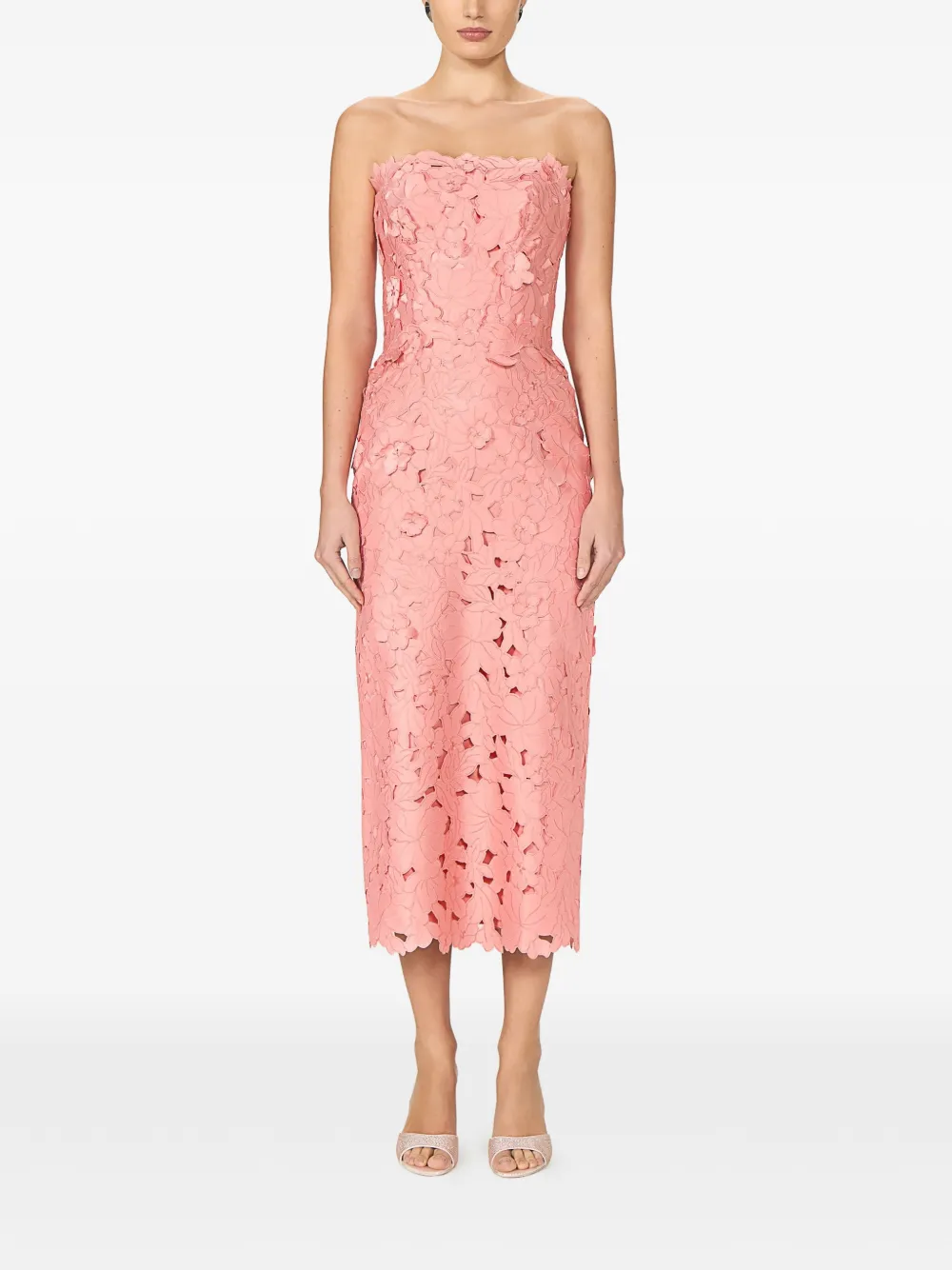 Costarellos Astelle Floral-cut Strapless Midi Dress in Pink, view 2