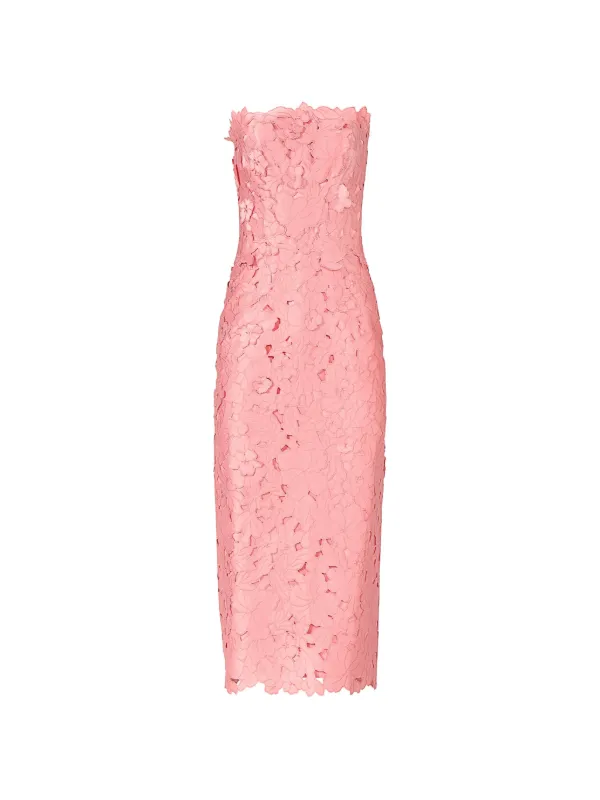 Costarellos Astelle Floral-cut Strapless Midi Dress in Pink