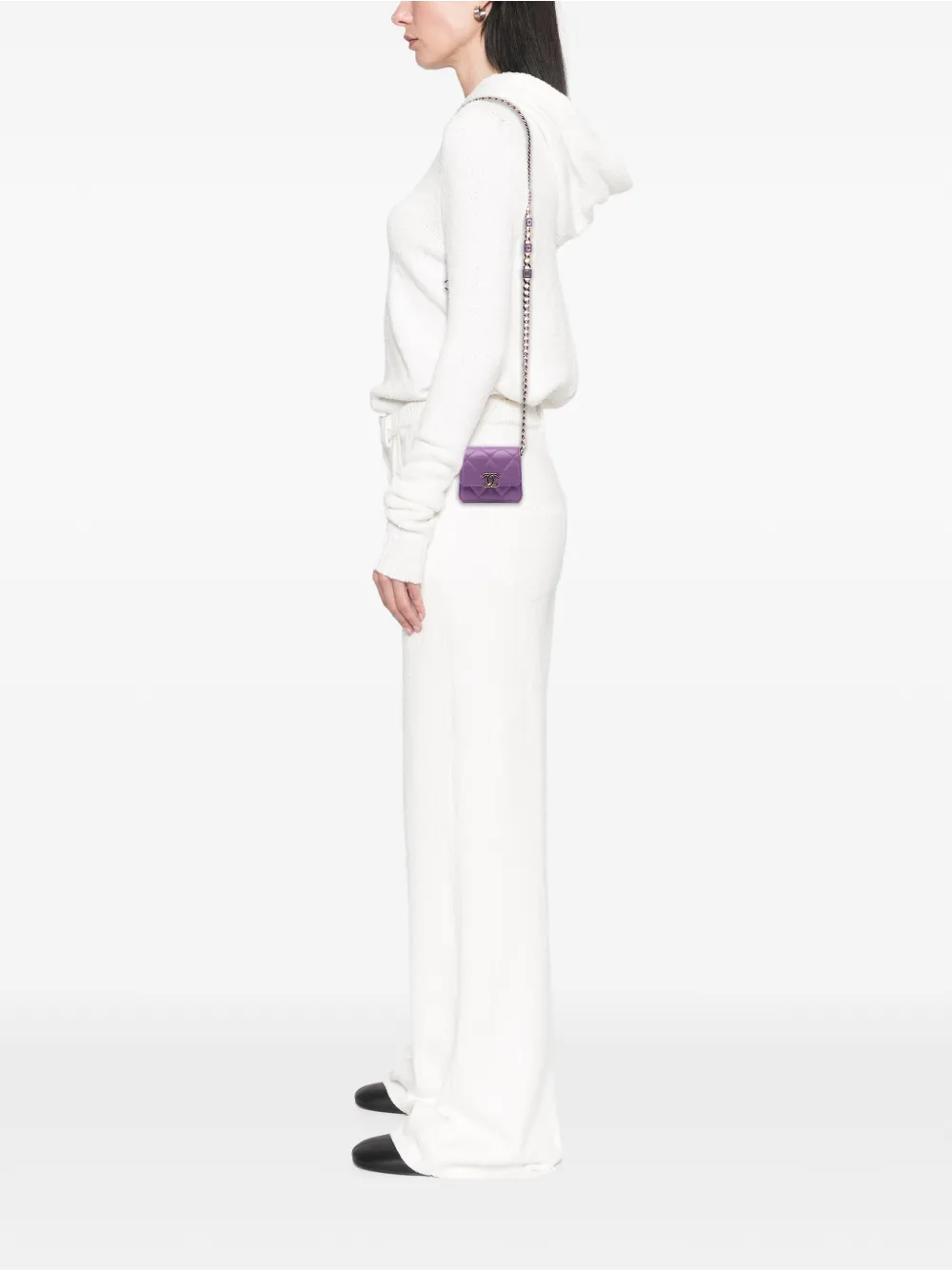  Chanel Pre-owned Bandolera Coco Card Holder On Chain Acolchada De Piel De Borrego Con Logo Cc 2021 - Morado 
