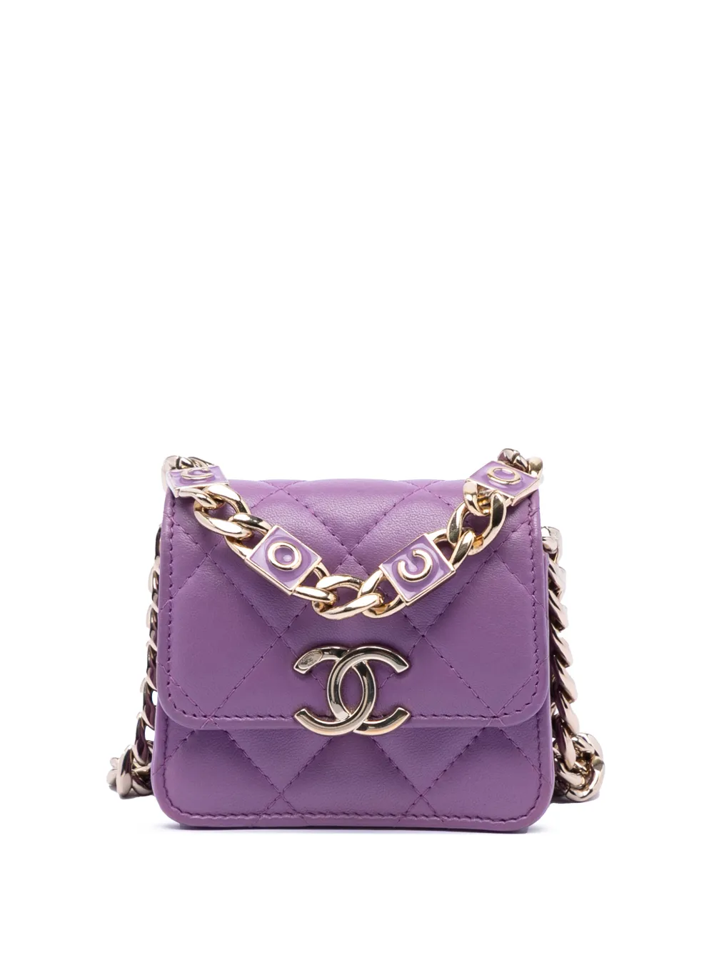 CHANEL Pre-Owned Borsa a tracolla CC in pelle di agnello trapuntata con catena 2021 - Viola