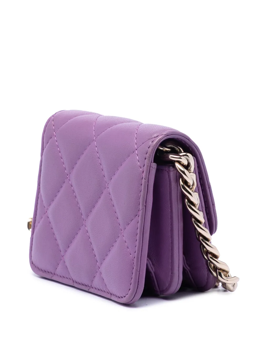  Chanel Pre-owned Bandolera Coco Card Holder On Chain Acolchada De Piel De Borrego Con Logo Cc 2021 - Morado 