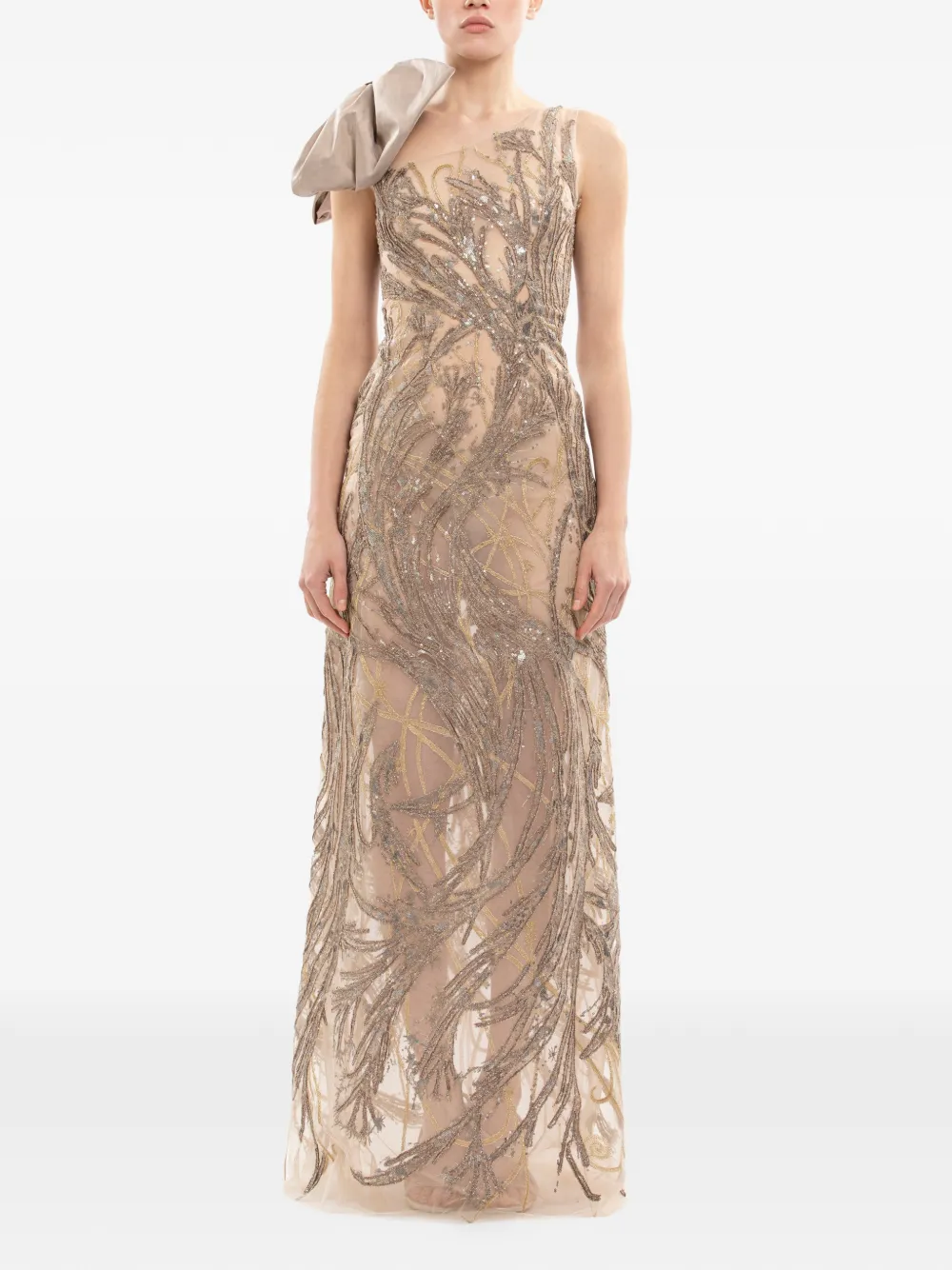 Saiid Kobeisy Maxi-jurk met pailletten Beige
