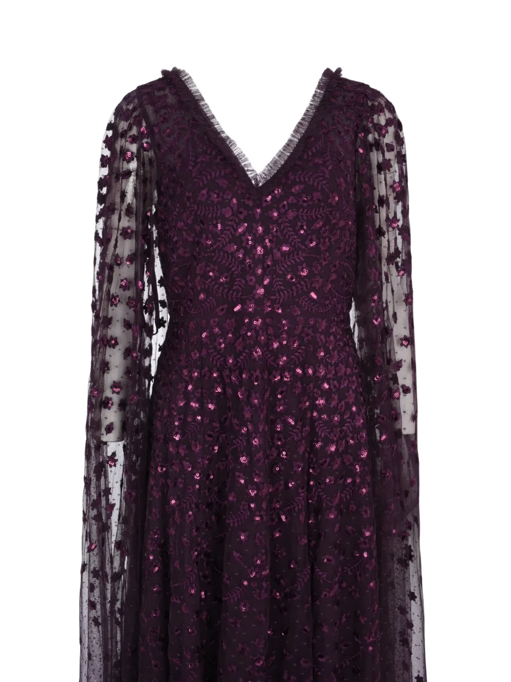 Needle & Thread Maxi-avondjurk met capemouwen Paars
