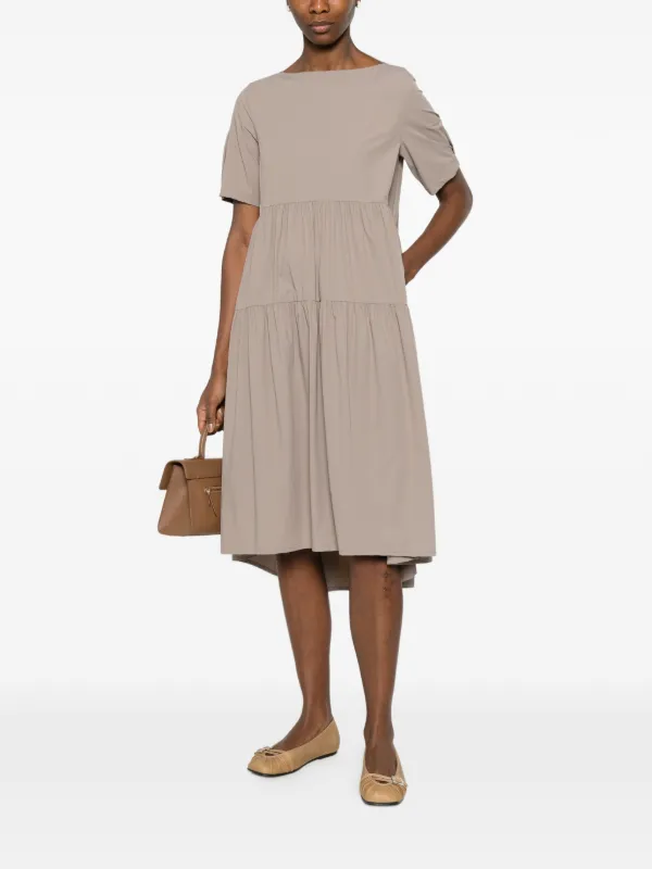 tiered short sleeve midi dress Women's Tiered Dresses Square Neck Puff Short Sleeve Midi Dress with Ruffle  Sweet Casual Sundress for Daily Resort Wear Khaki S