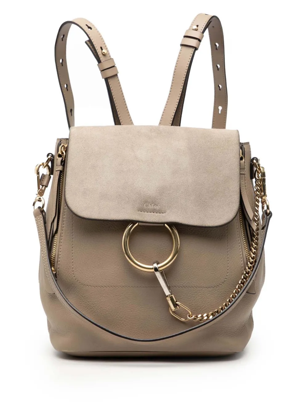 Chloé Pre-Owned 2017 Medium Calfskin and Suede Faye backpack - Marrone