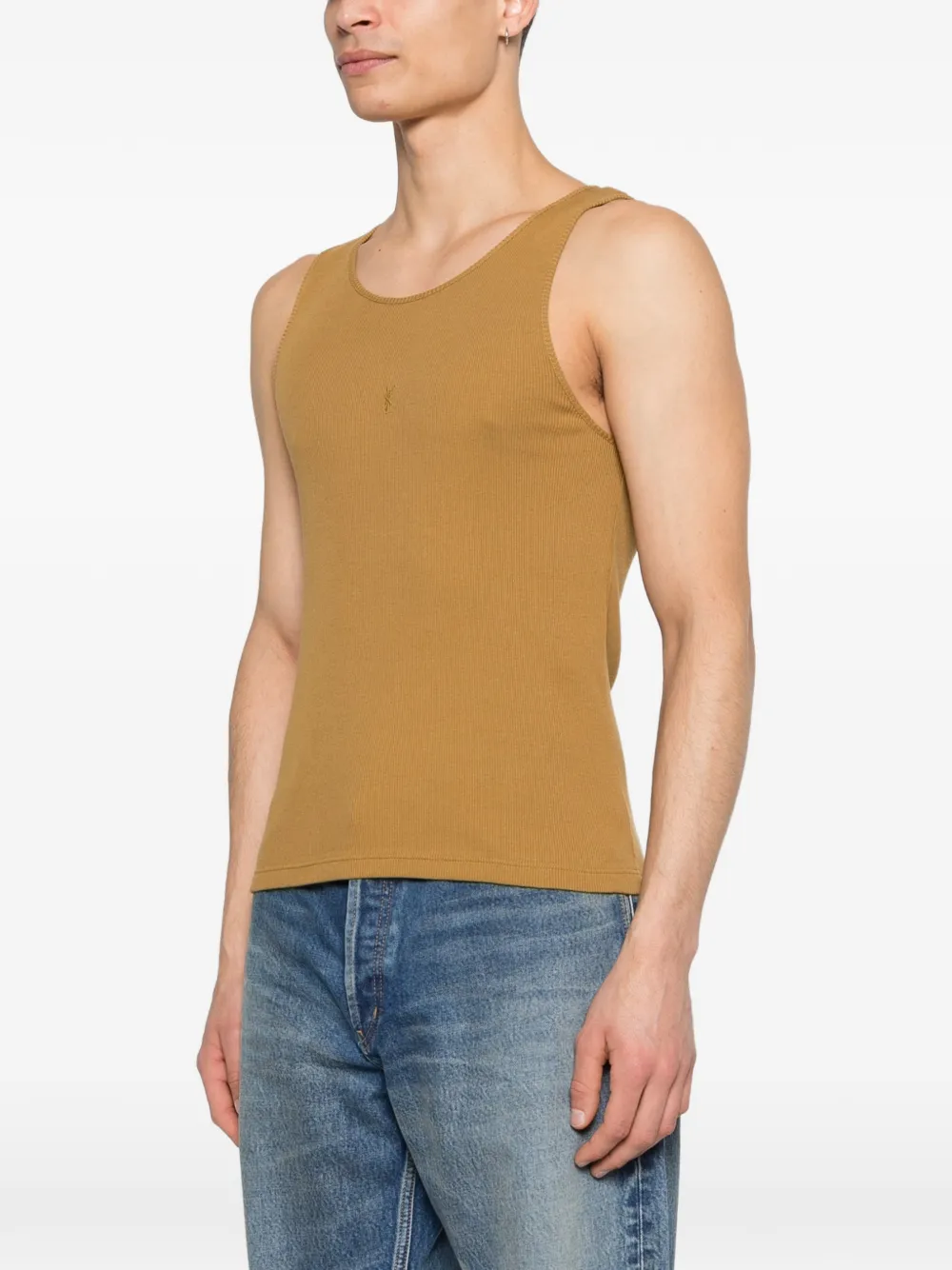 Saint Laurent Geribbelde top Beige