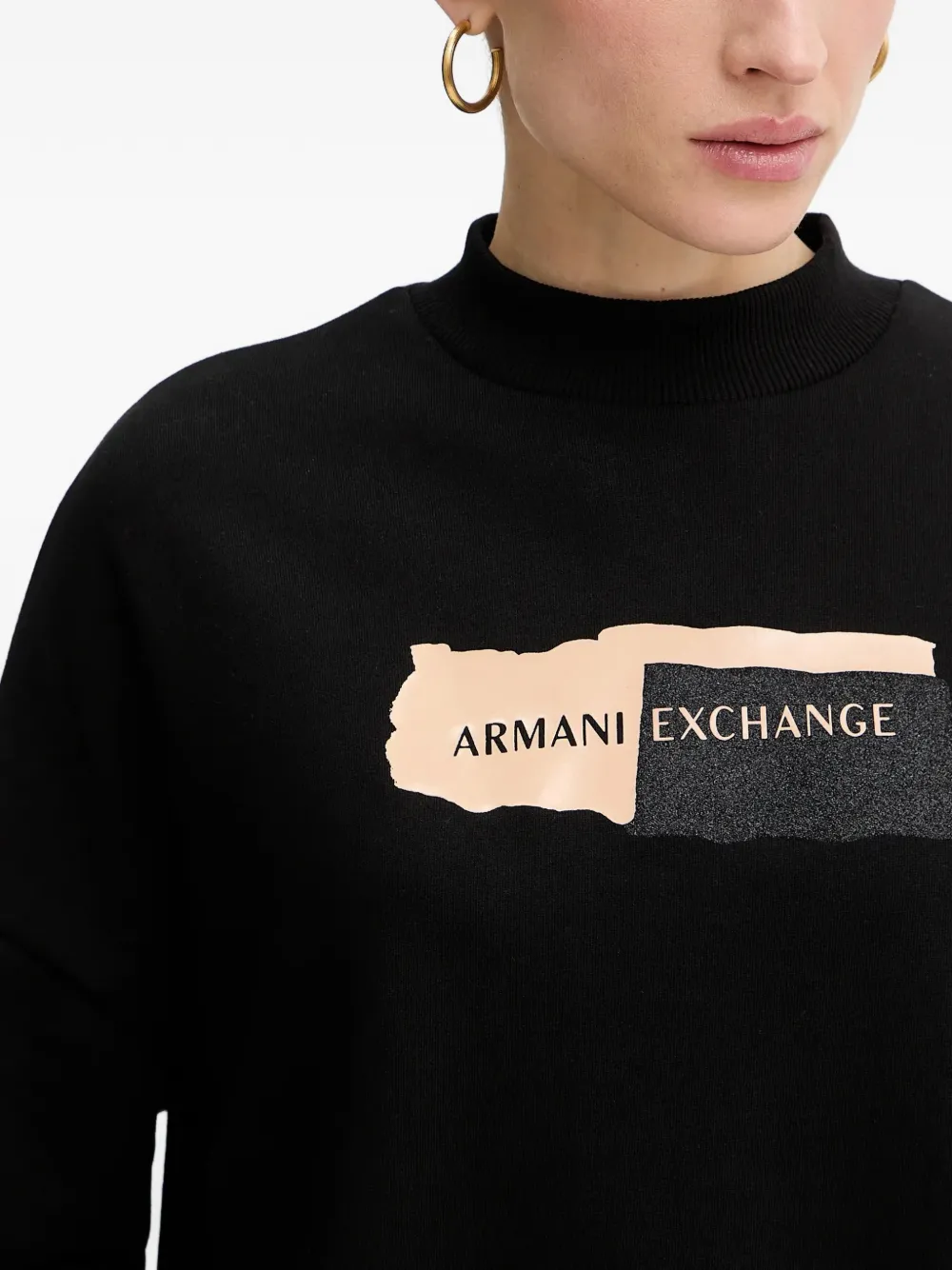 Armani Exchange Sweater met print en gedrapeerde hals Zwart