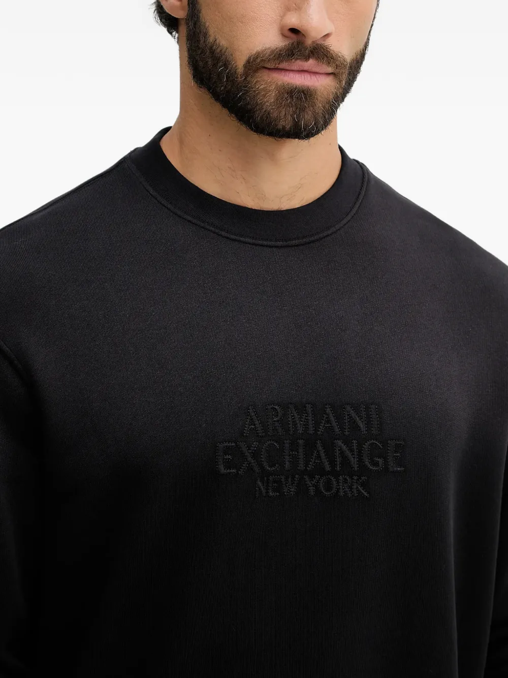 Armani Exchange Sweater met ronde hals en reliëf Zwart