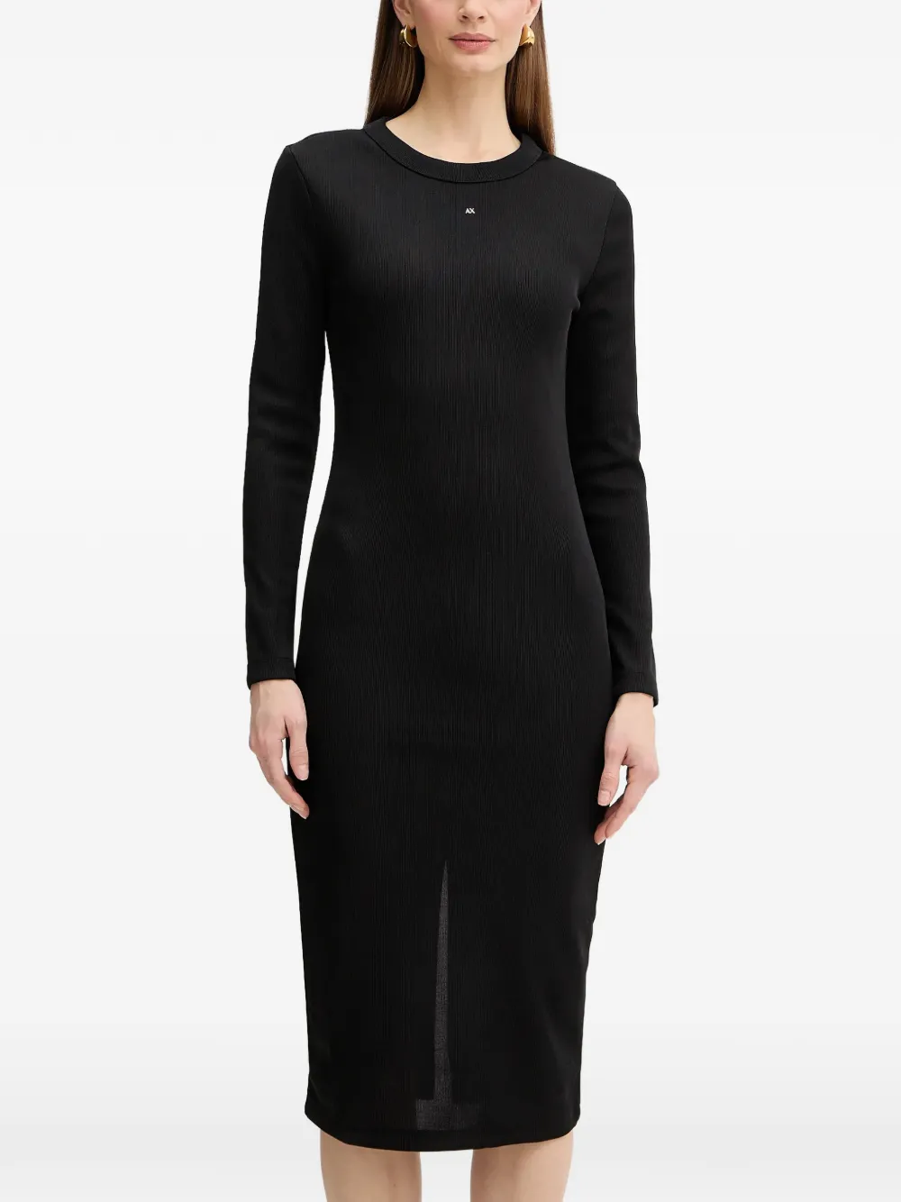 Armani Exchange long-sleeve ribbed midi dress - Nero