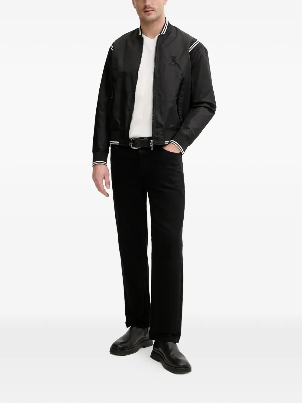 Armani Exchange ストライプトリム ジップアップ ジャケット | ボンバージャケット