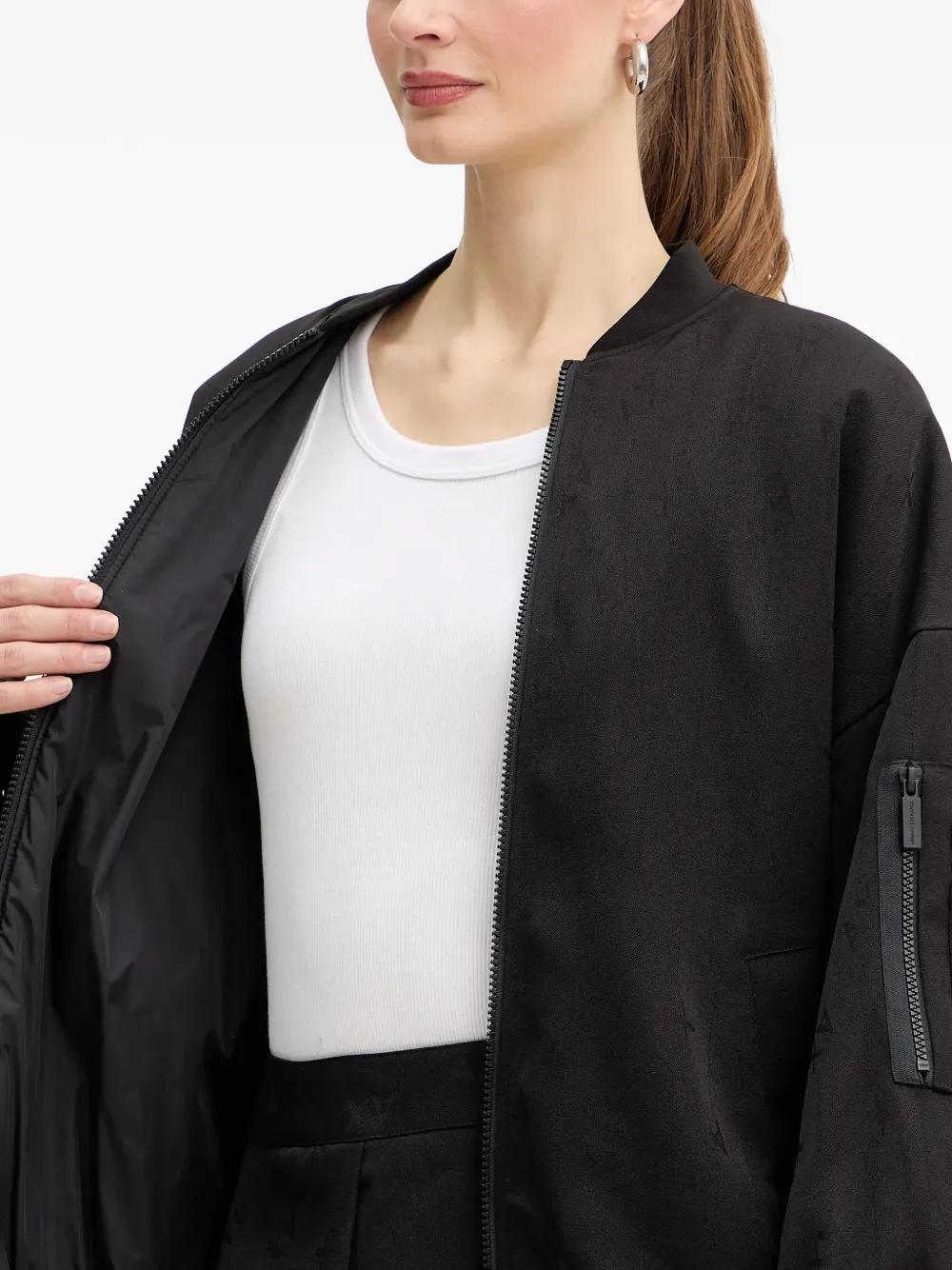  Armani Exchange Ruffled Bomber Jacket - Black 