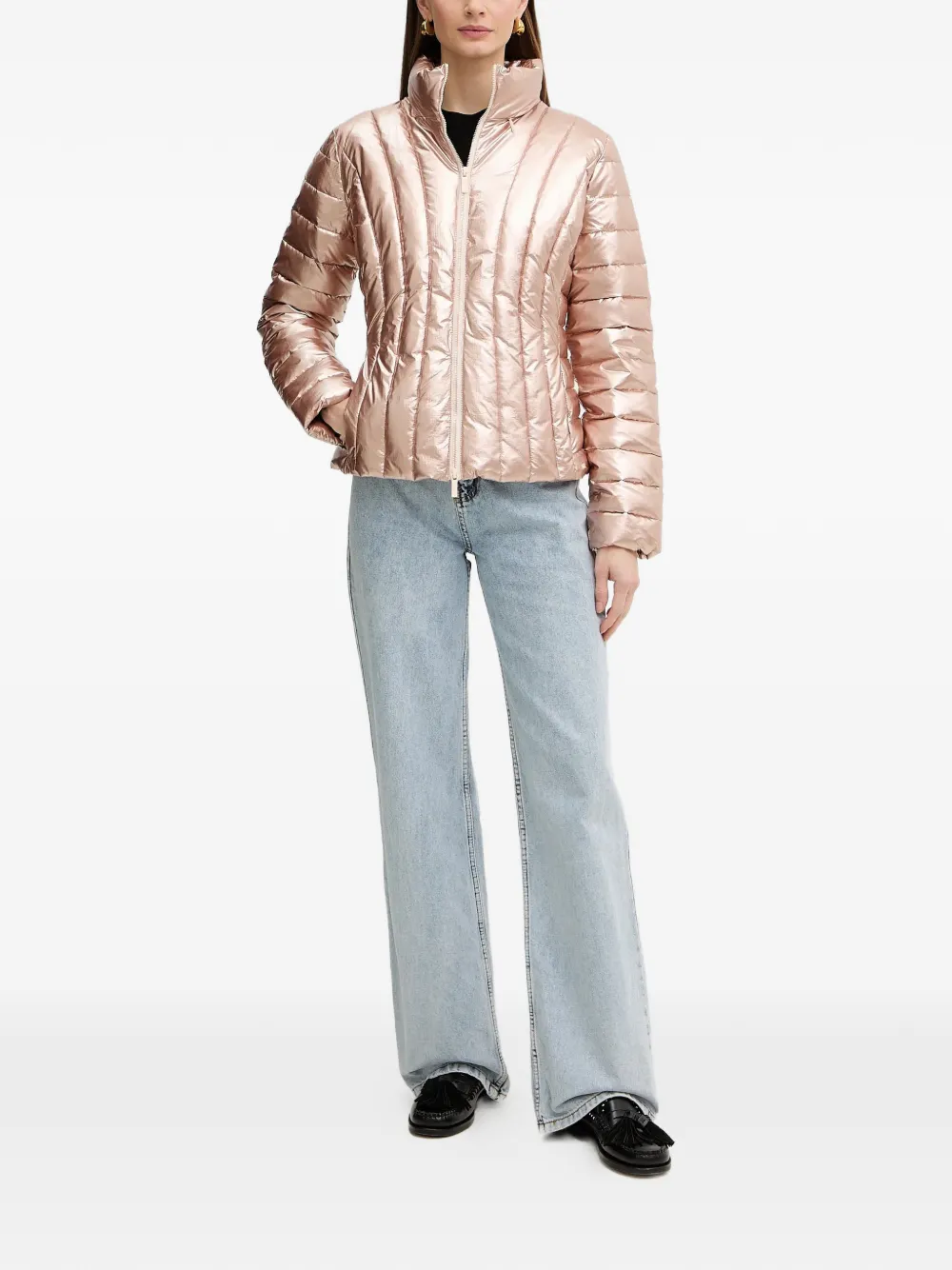  Armani Exchange Funnel-neck Quilted Jacket - Pink 
