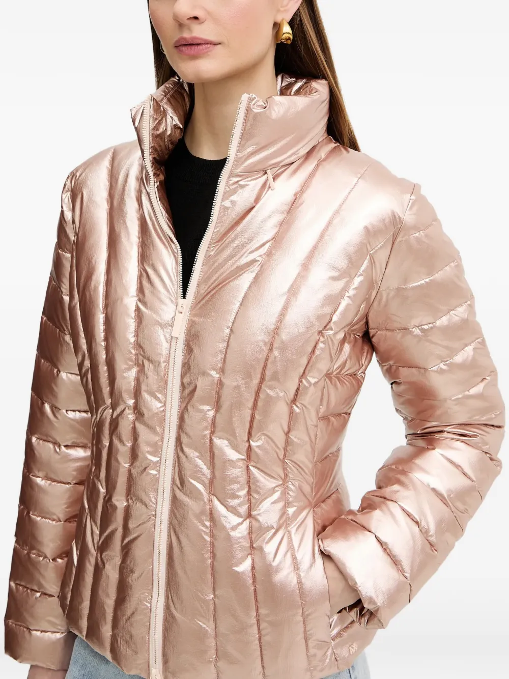  Armani Exchange Funnel-neck Quilted Jacket - Pink 