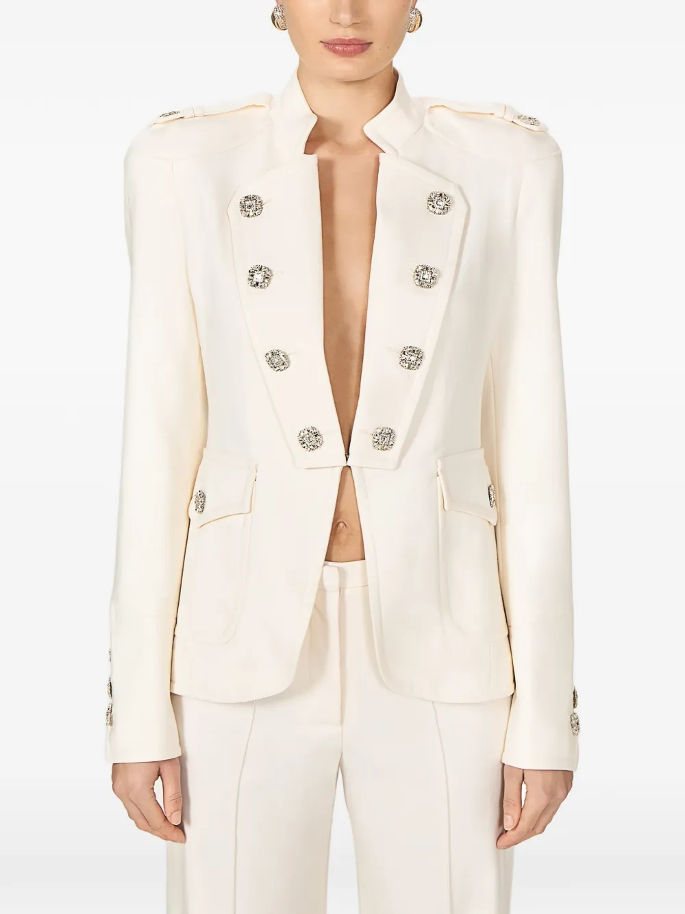Costarellos Elen blazer met epauletten en kristallen knoop Beige