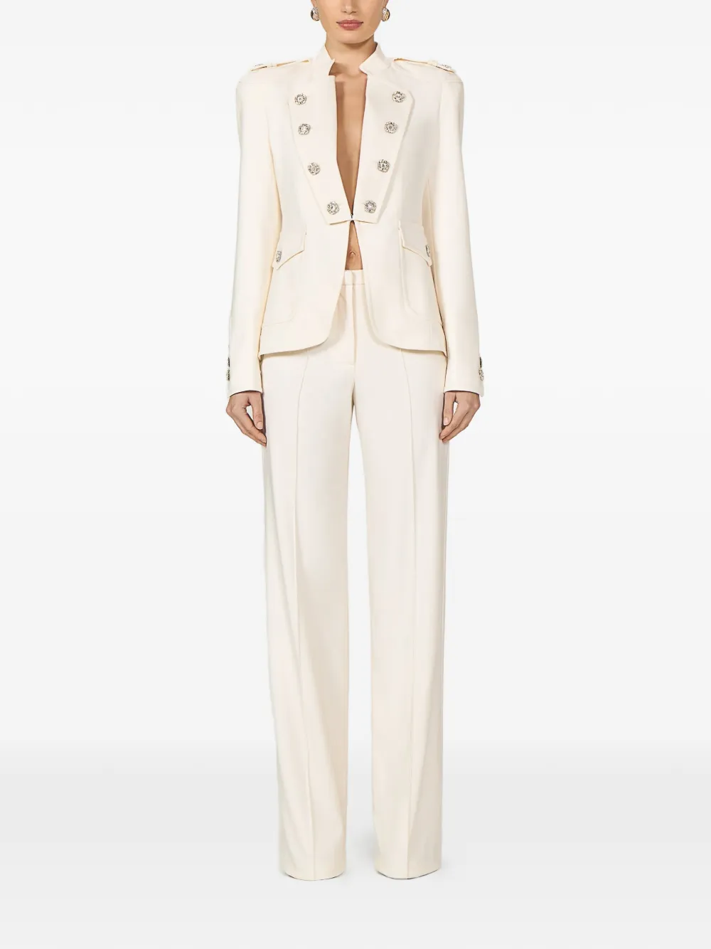 Costarellos Elen blazer met epauletten en kristallen knoop Beige