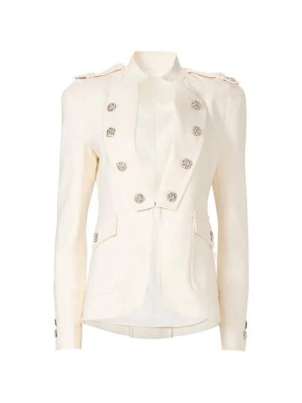 Costarellos Elen Crystal-button Epaulettes Blazer in Neutrals