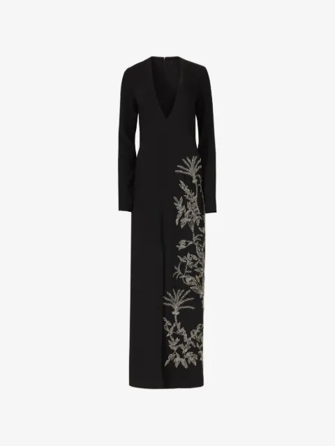 Costarellos robe longue Vita à perles appliquées et col v
