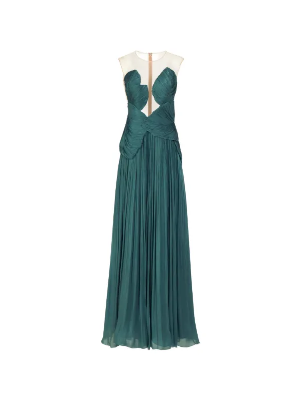 costarellos green dress Serenne Lurex Georgette Gown 36 Embroidered Sequin