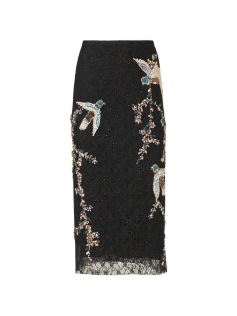 Costarellos Vivi corded-lace bird-appliqué lace midi skirt