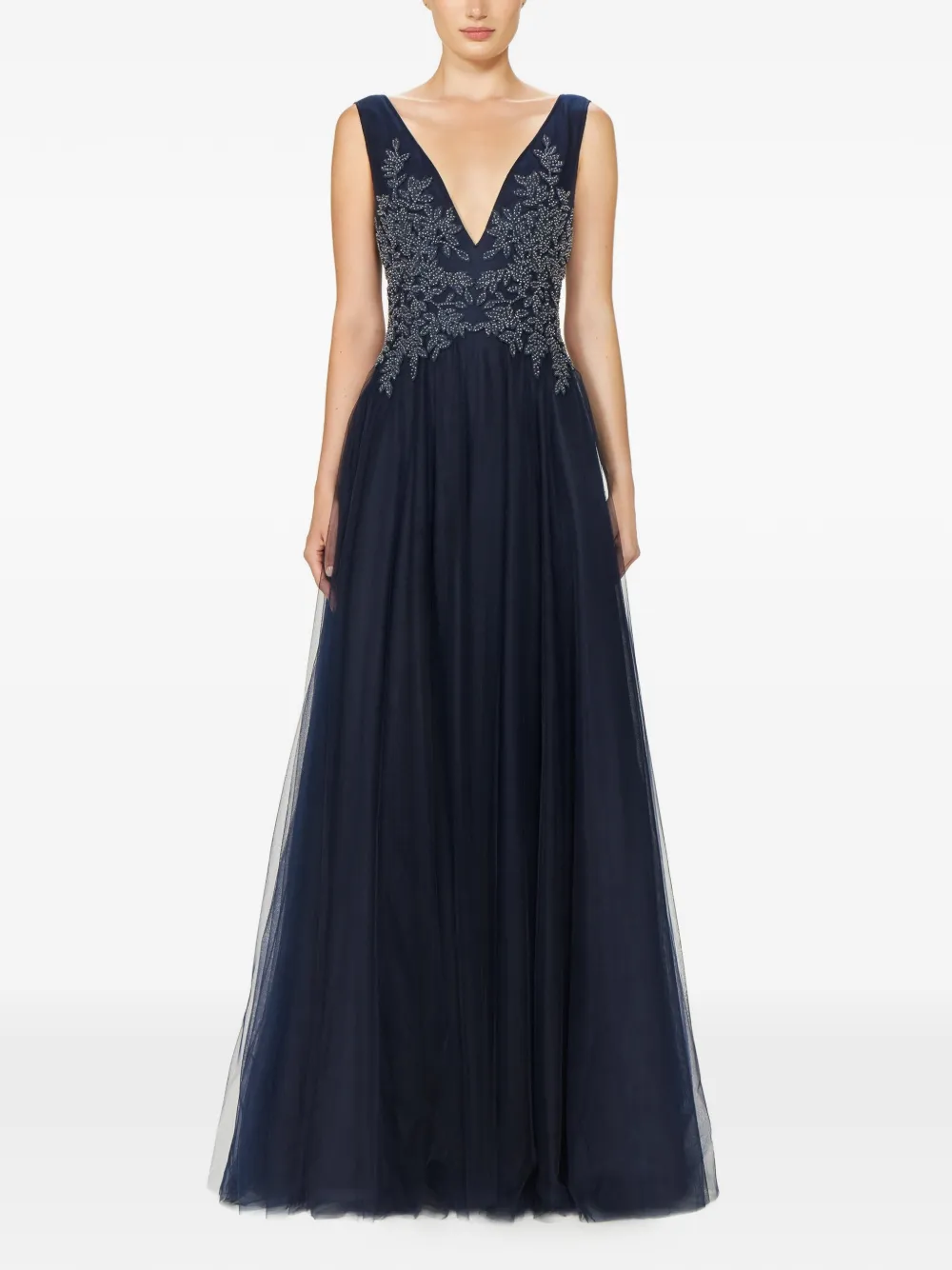 Costarellos Graciella maxi-jurk met bloemenpatch en V-hals Blauw