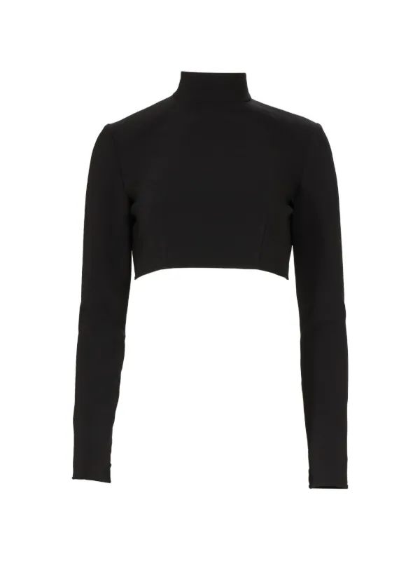 Costarellos Nelle Cropped Turtleneck Blouse in Black
