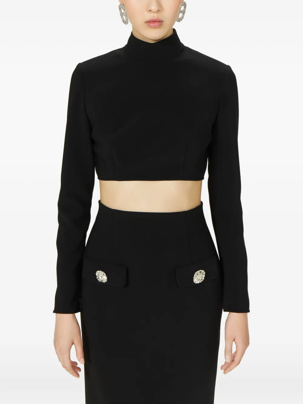 Costarellos Nelle cropped blouse met col Zwart