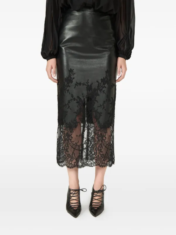 Costarellos - Asha Leather Lace Pencil Skirt - Size: 38 Costarellos - Asha Leather Lace Pencil Skirt - Size: 38
