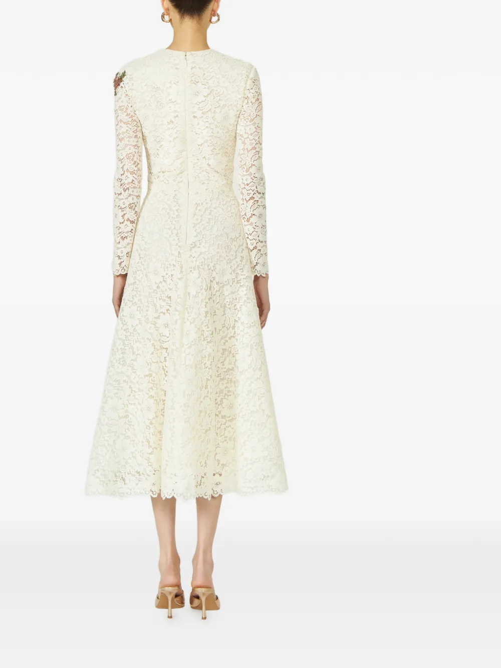 Costarellos Marlena midi-jurk met A-lijn en kant Beige