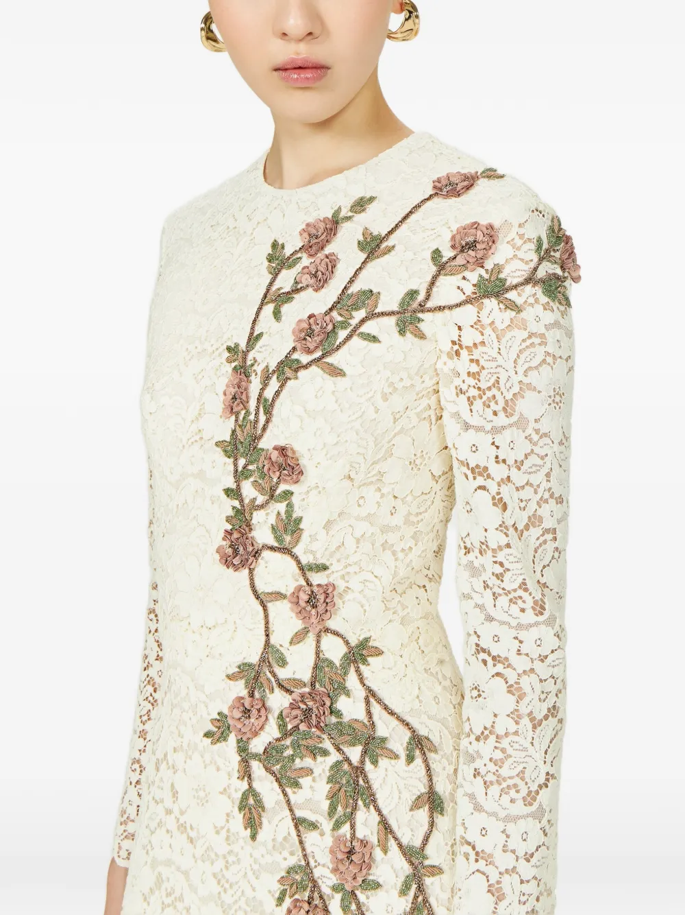Costarellos Marlena midi-jurk met A-lijn en kant Beige