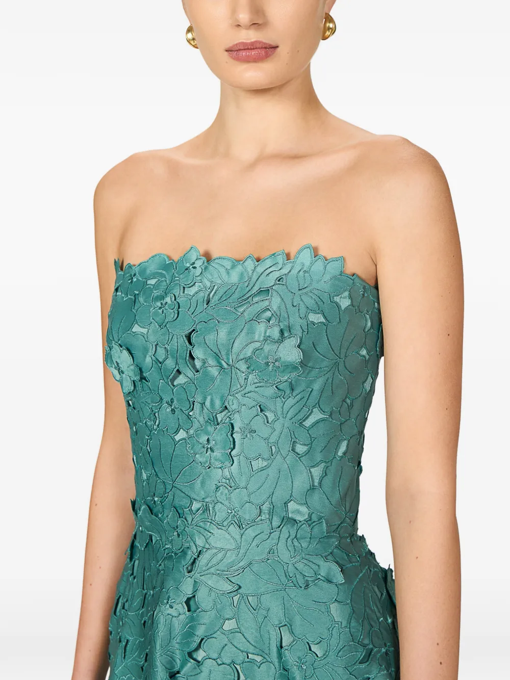 Costarellos Vella strapless maxi-jurk met bloemenprint en A-lijn Groen