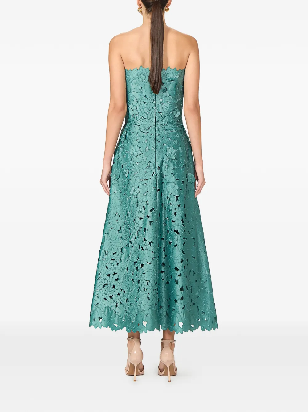 Costarellos Vella strapless maxi-jurk met bloemenprint en A-lijn Groen