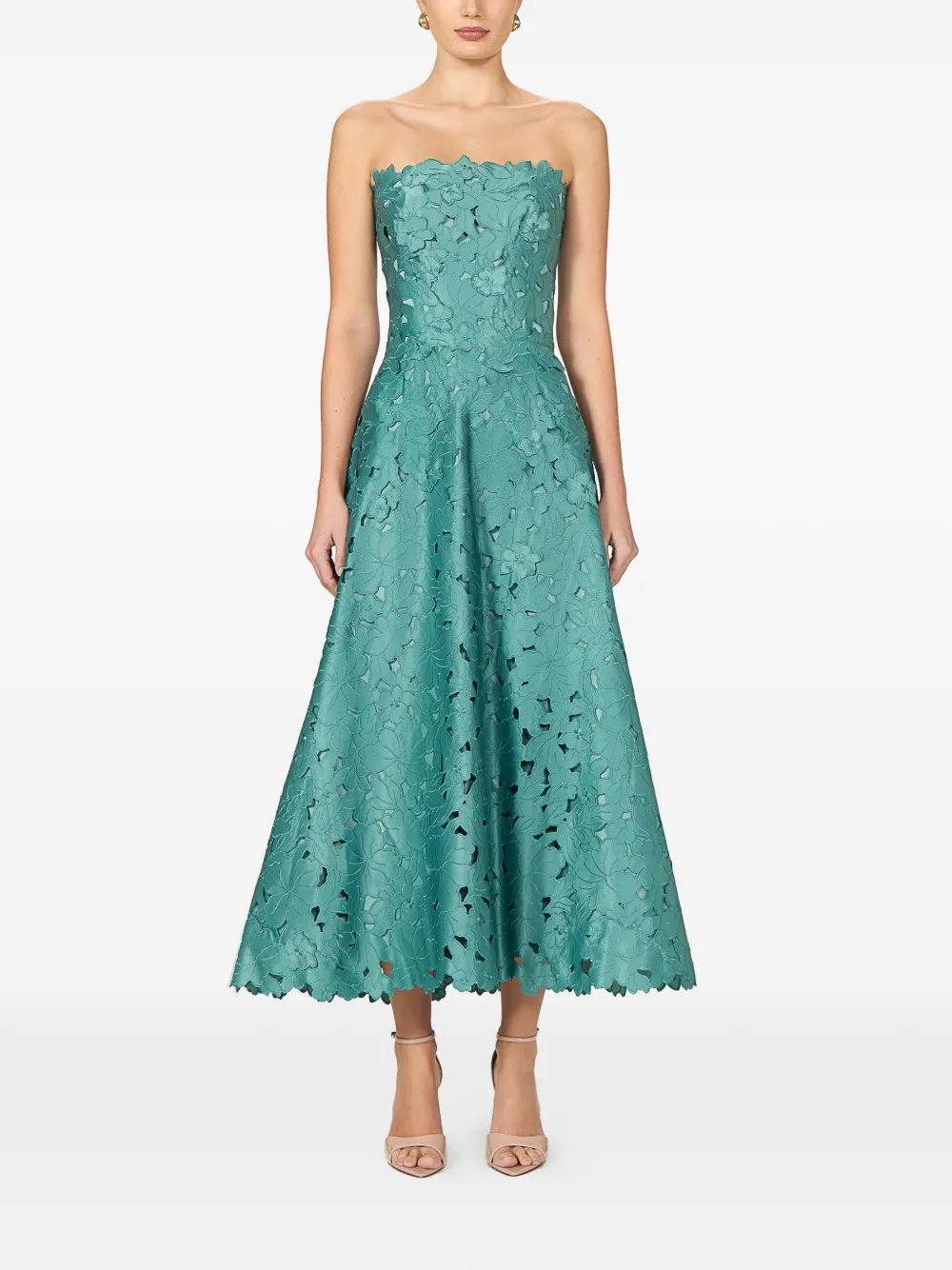 Costarellos Vella strapless maxi-jurk met bloemenprint en A-lijn Groen