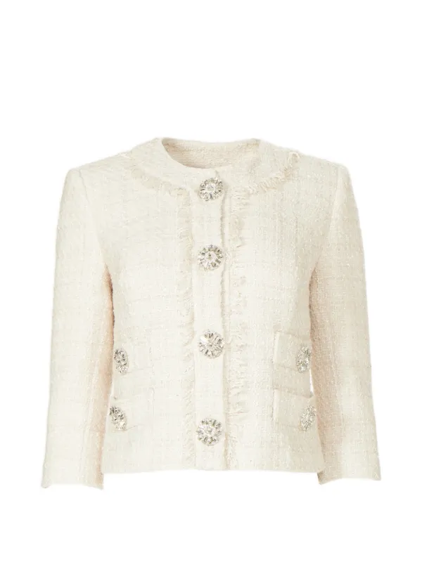 Costarellos Macie Crystal-button Cropped Jacket in Neutrals