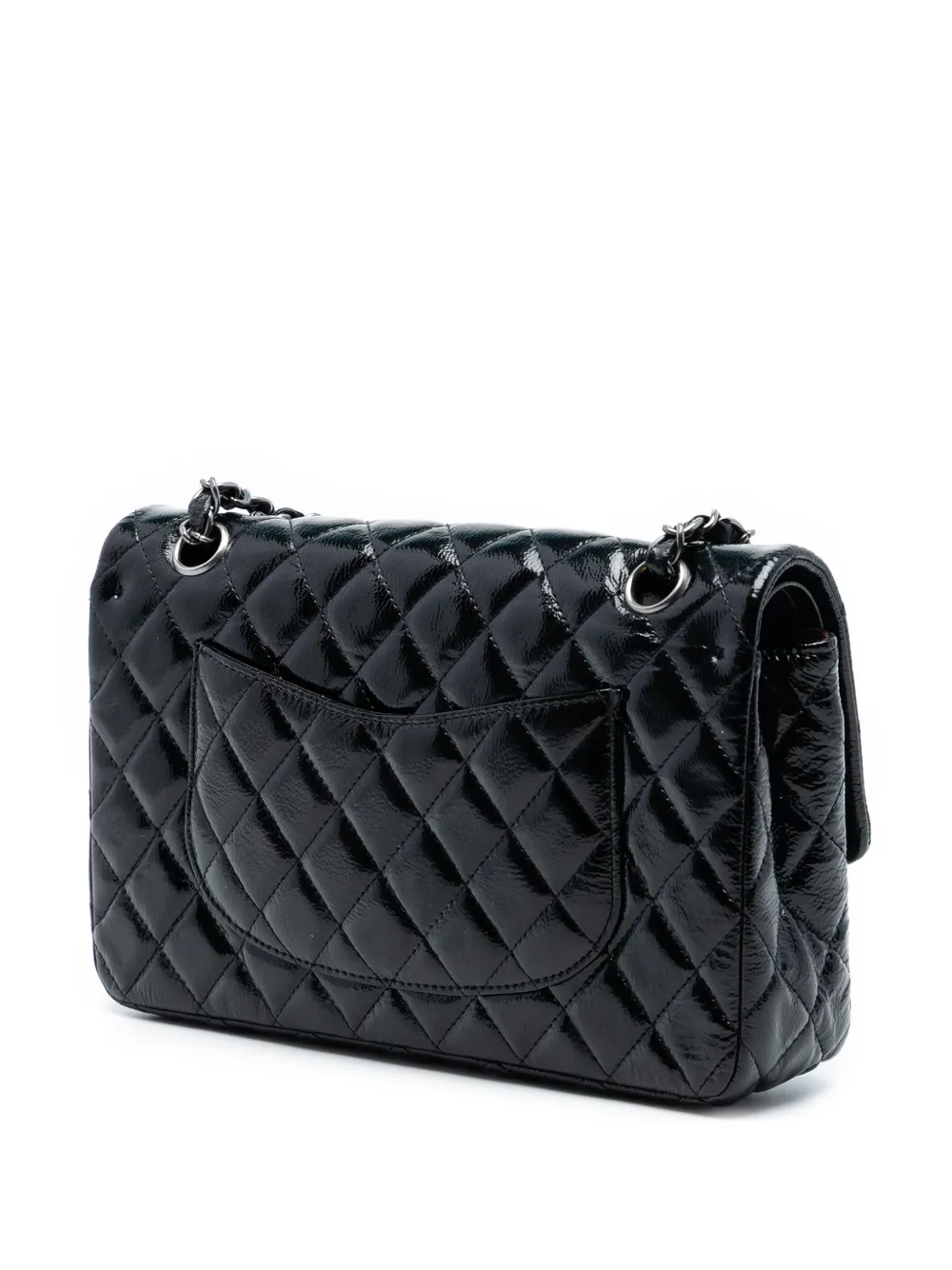  Chanel Pre-owned Bolso De Hombro Classic Mediano En Charol Envejecido Con Solapa Doble 2008-2009 - Negro 