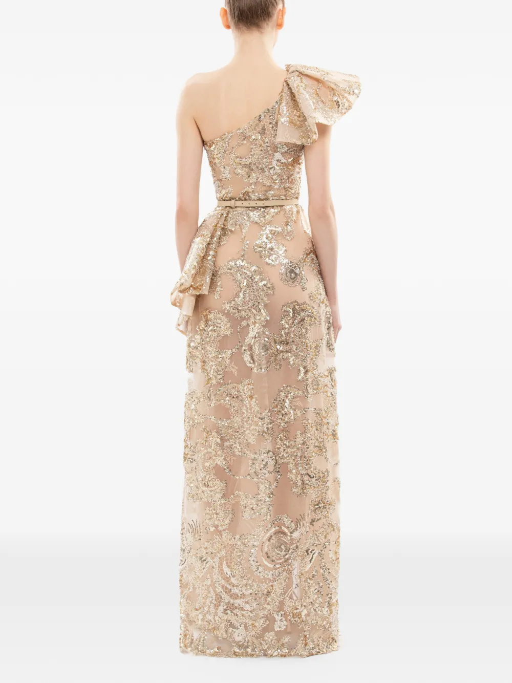Saiid Kobeisy Maxi-jurk met geborduurde kristallen Beige
