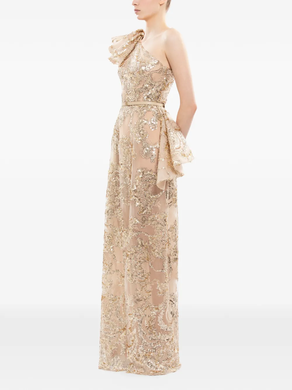 Saiid Kobeisy Maxi-jurk met geborduurde kristallen Beige
