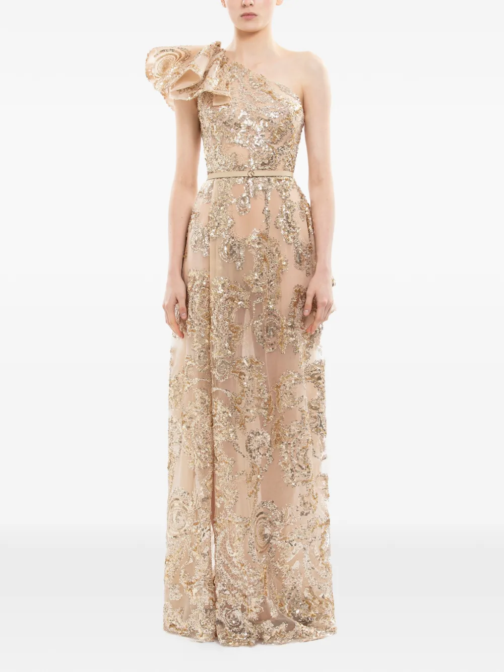 Saiid Kobeisy Maxi-jurk met geborduurde kristallen Beige