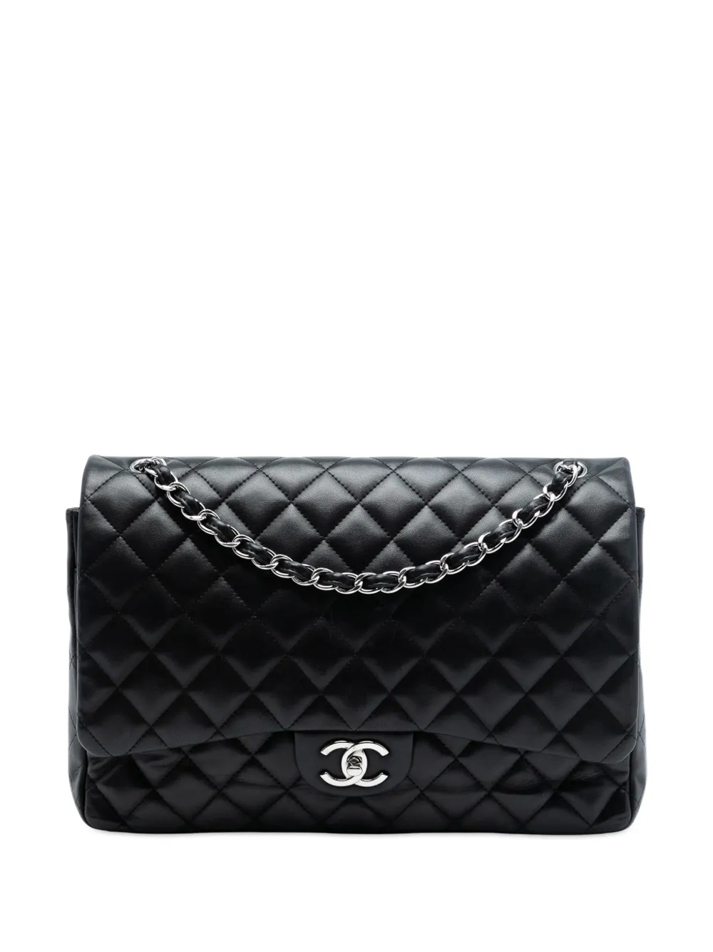 CHANEL Pre-Owned Borsa a spalla Maxi Classic Double Flap in pelle di agnello 2011 - Nero
