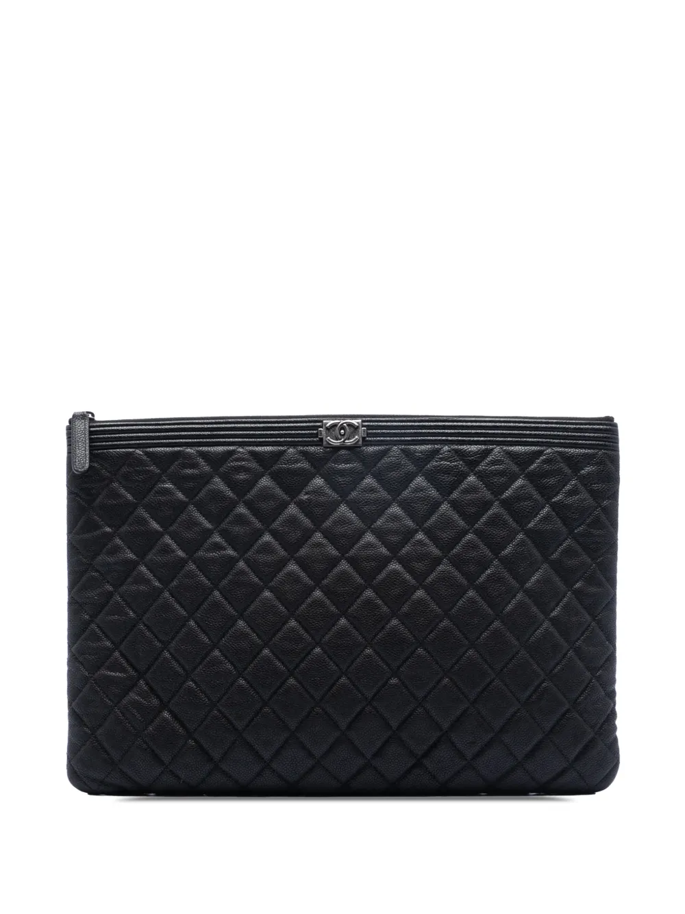 CHANEL Pre-Owned Clutch Boy O Case grande in pelle Caviar trapuntata 2016-2017 - Nero
