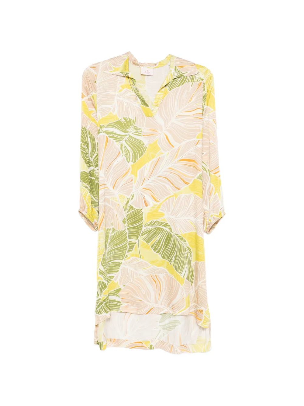 DEHA V-neck leaf-print dress - Giallo