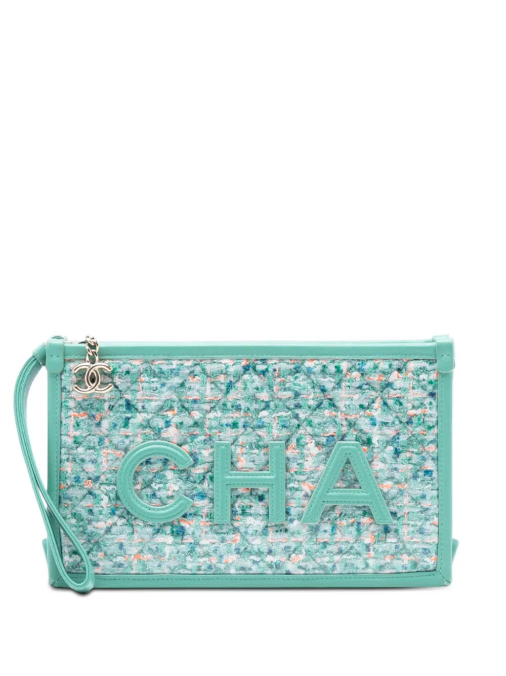 CHANEL Pre-Owned Clutch in tweed e PVC con logo 2019 - Blu