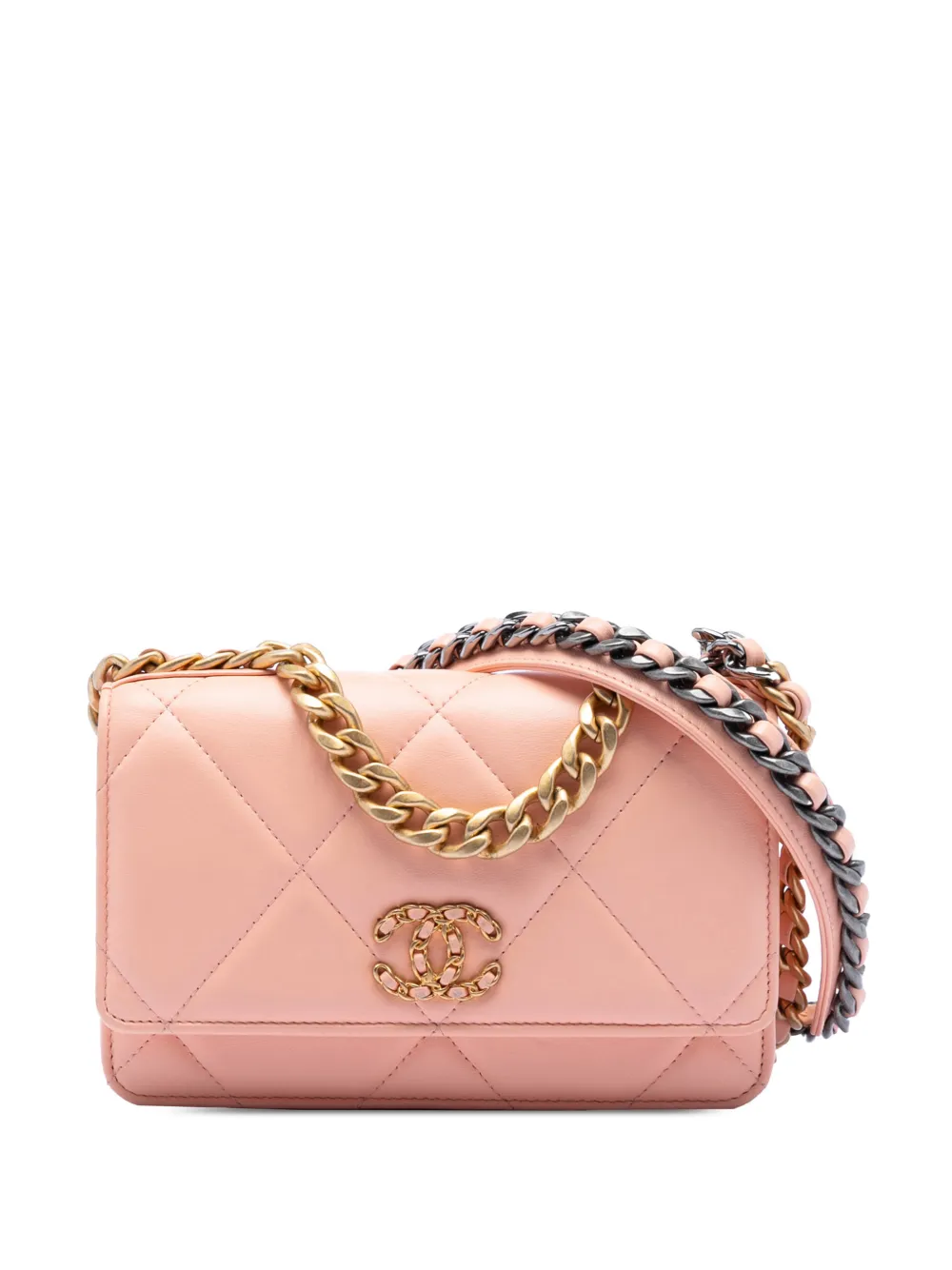 CHANEL Pre-Owned 2021-2025 Quilted Lambskin 19 Wallet on Chain satchel - Rosa