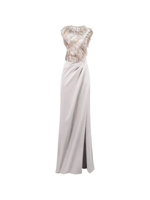 Gemy Maalouf asymmetrical-neckline fringed maxi dress