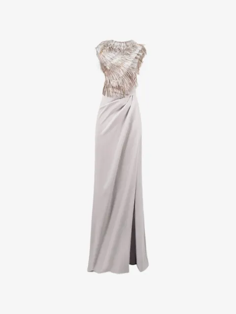 Gemy Maalouf asymmetrical-neckline fringed maxi dress