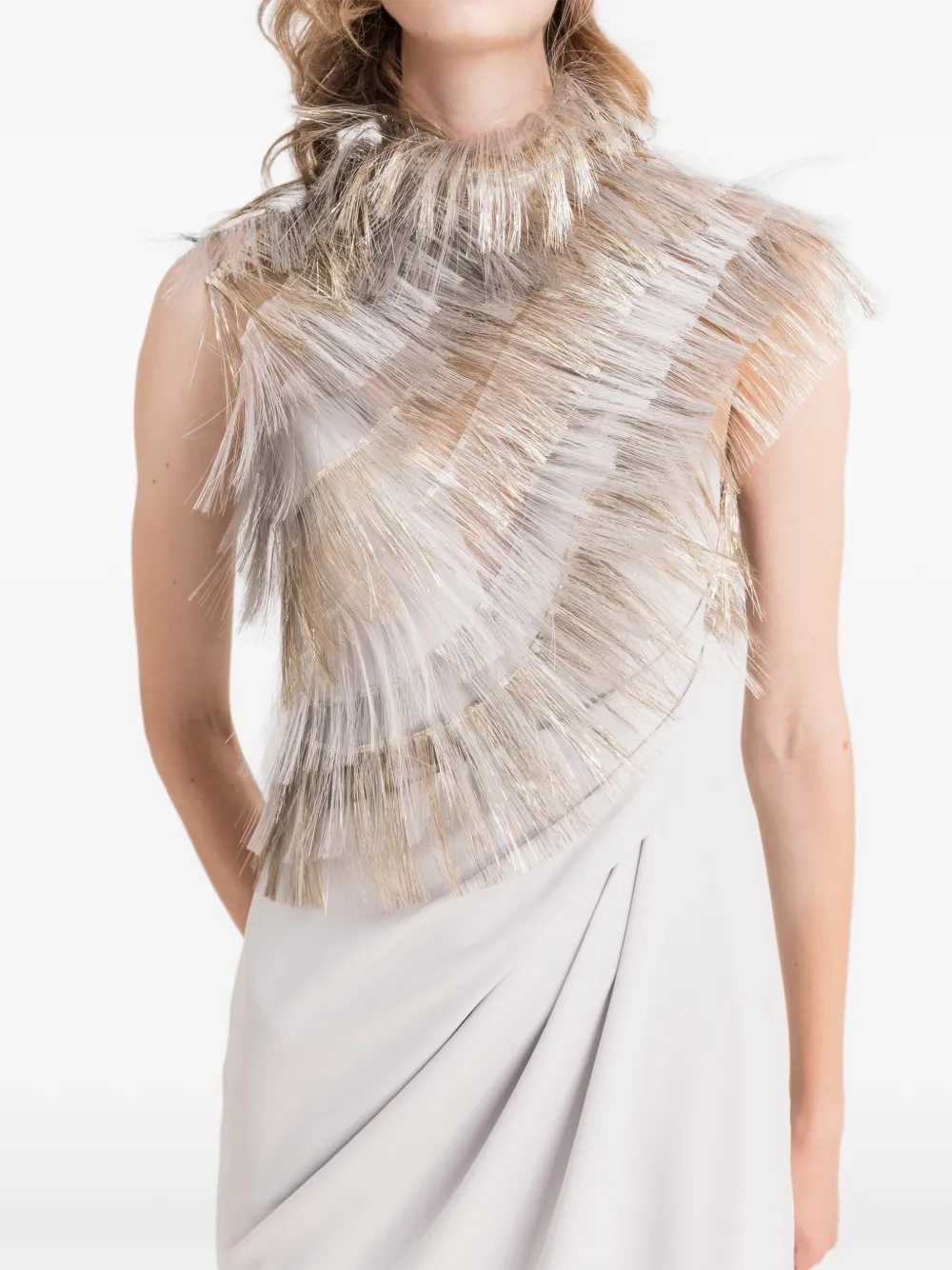 Gemy Maalouf Maxi-jurk met asymmetrische hals en franje Grijs