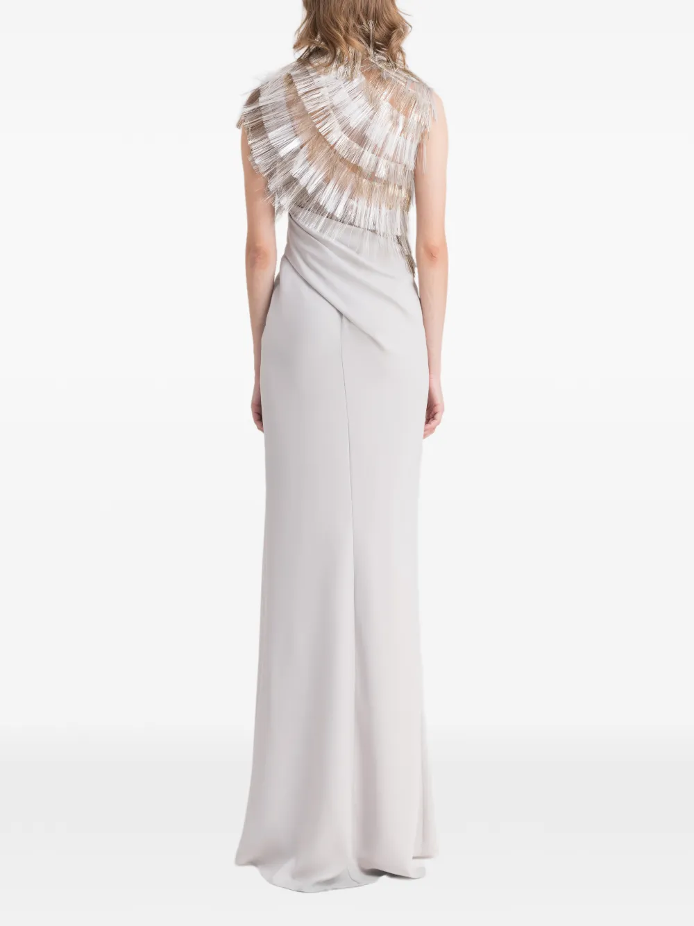 Gemy Maalouf Maxi-jurk met asymmetrische hals en franje Grijs